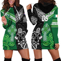 New Zealand And Ireland Rugby Custom Hoodie Dress Maori Tiki With Shamrock
