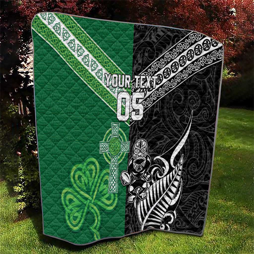 New Zealand And Ireland Rugby Custom Quilt Maori Tiki With Shamrock