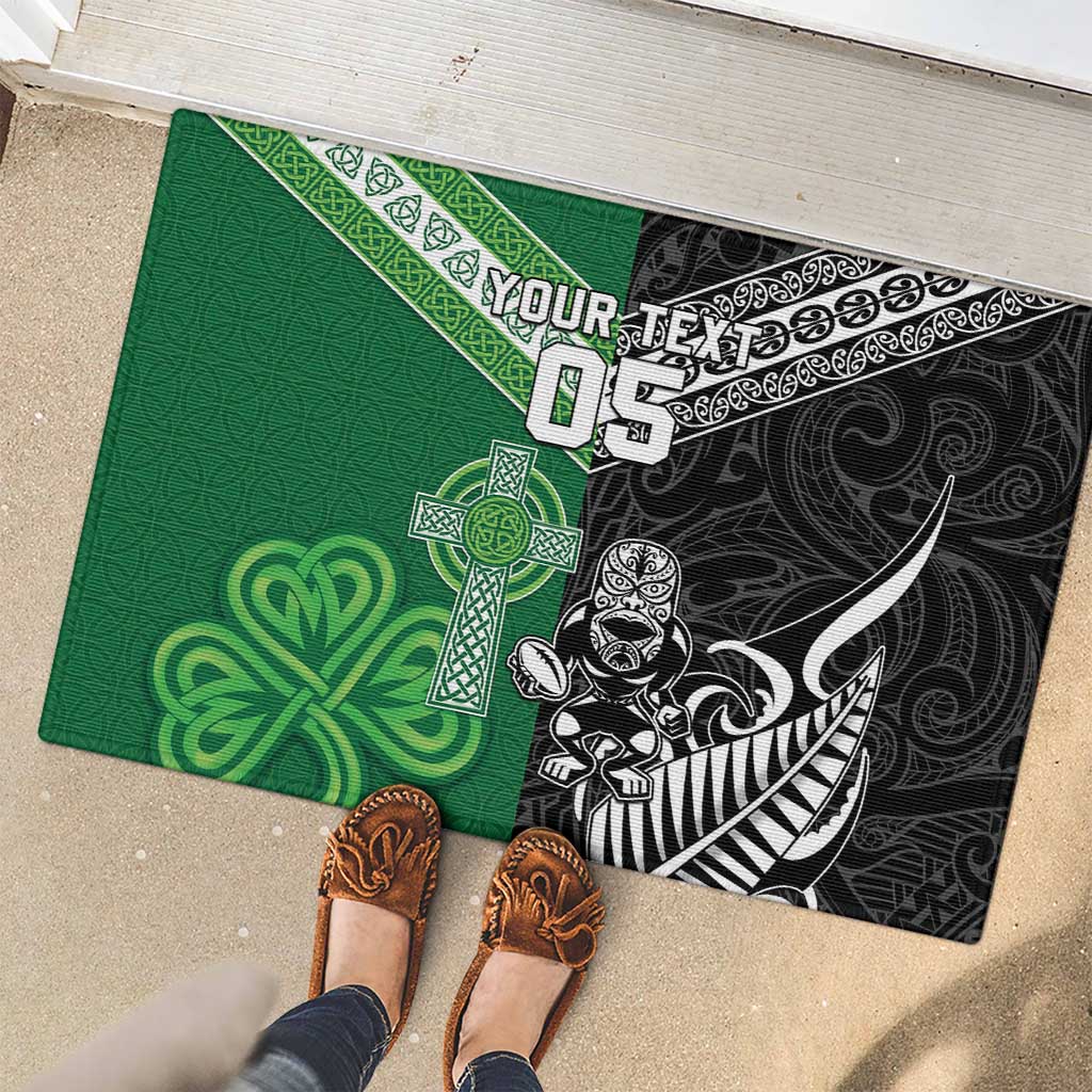 New Zealand And Ireland Rugby Custom Rubber Doormat Maori Tiki With Shamrock