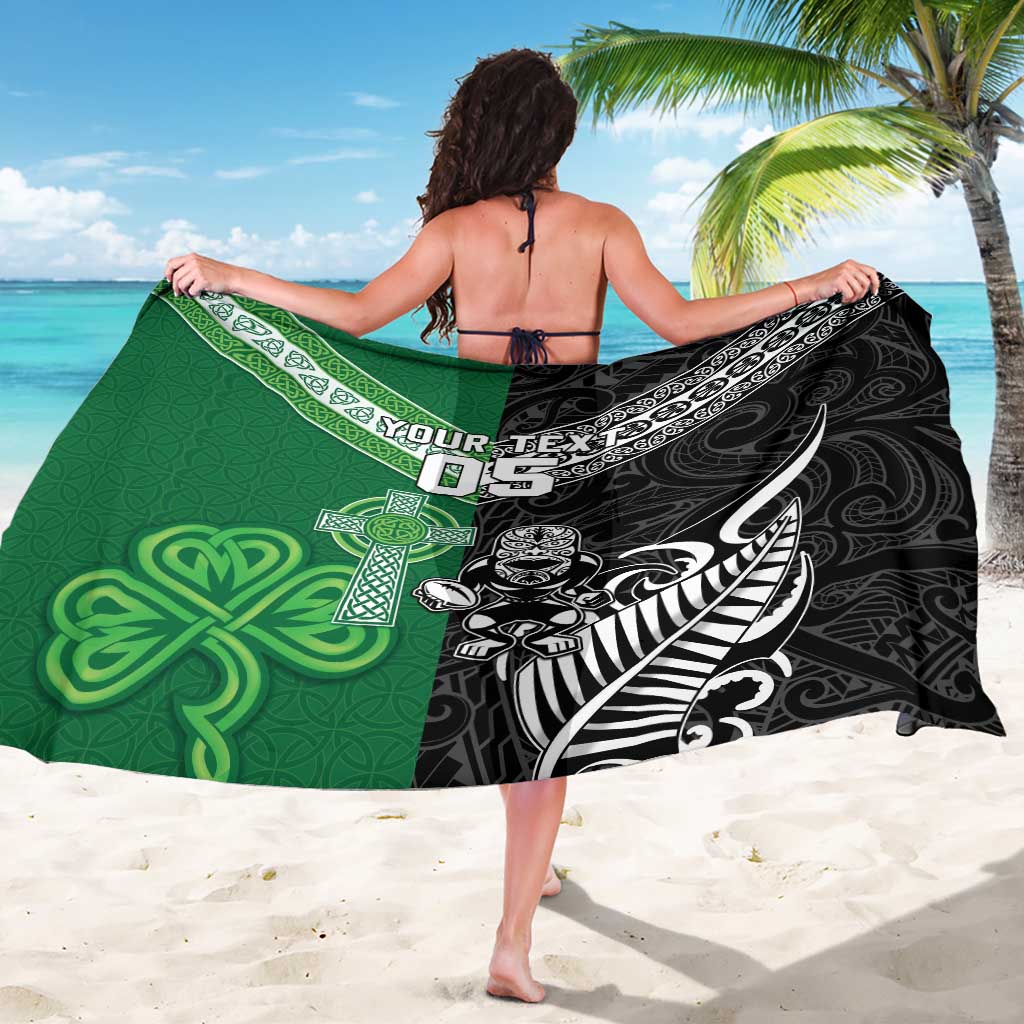 New Zealand And Ireland Rugby Custom Sarong Maori Tiki With Shamrock