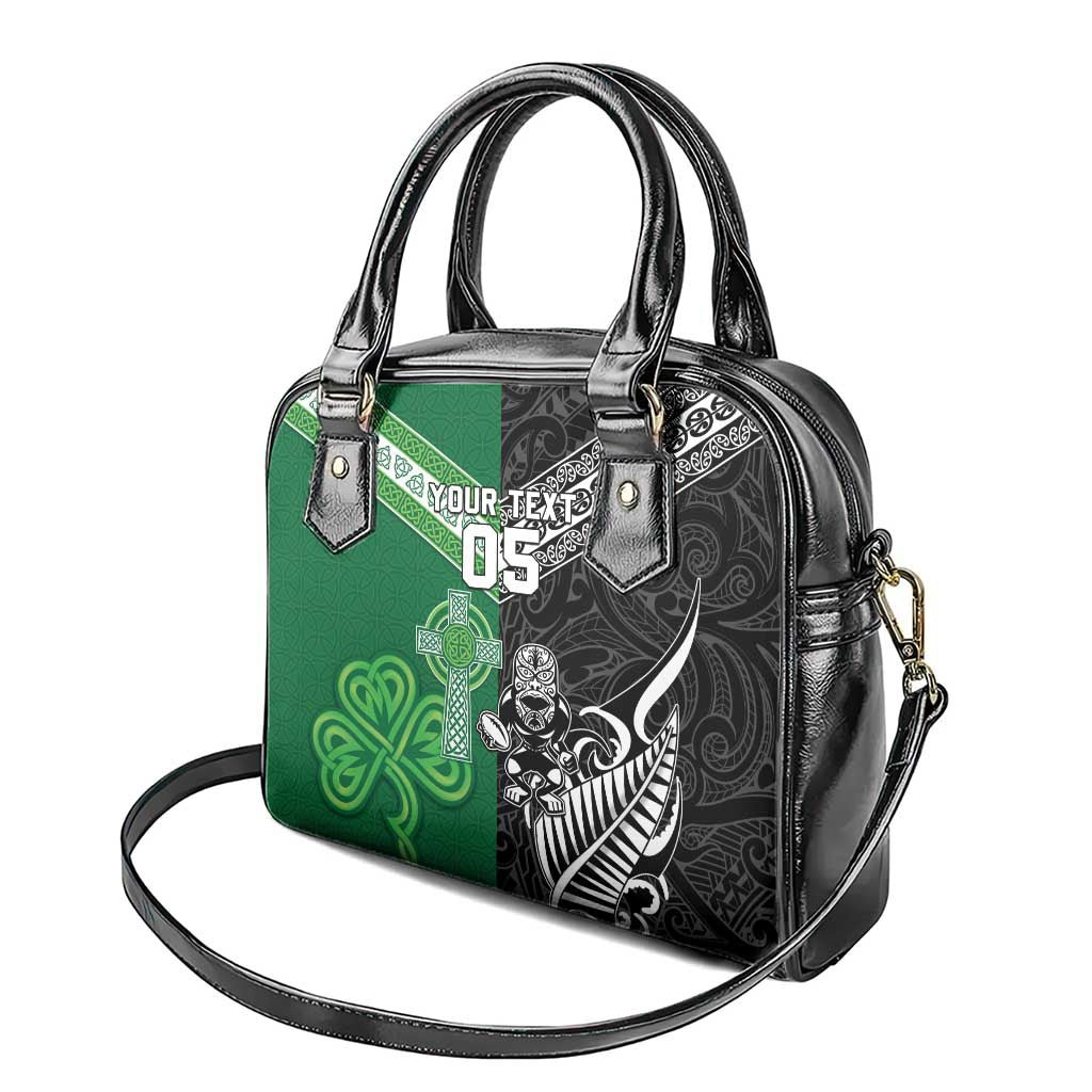 New Zealand And Ireland Rugby Custom Shoulder Handbag Maori Tiki With Shamrock