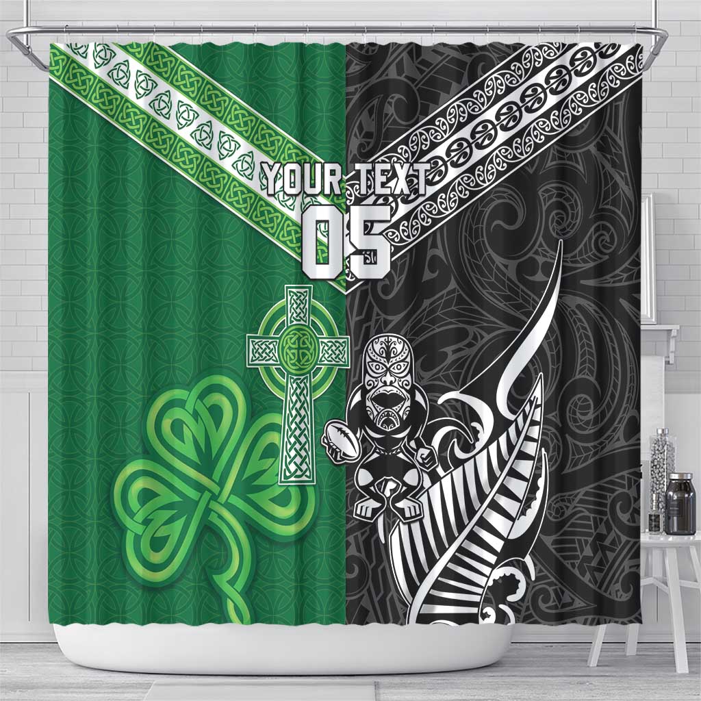 New Zealand And Ireland Rugby Custom Shower Curtain Maori Tiki With Shamrock