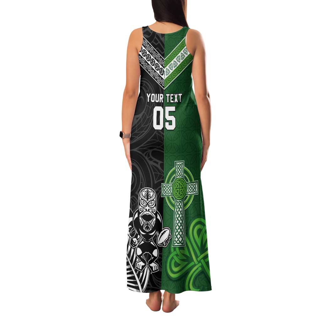 New Zealand And Ireland Rugby Custom Tank Maxi Dress Maori Tiki With Shamrock