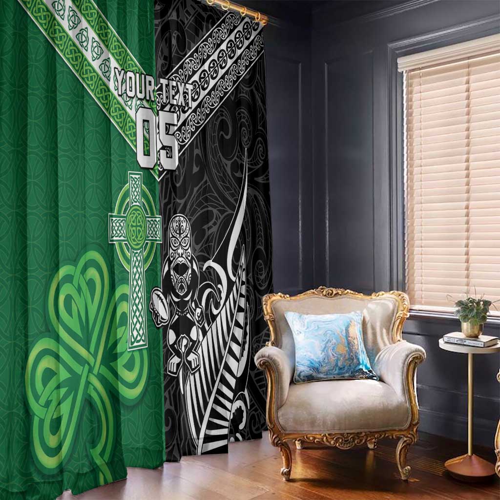 New Zealand And Ireland Rugby Custom Window Curtain Maori Tiki With Shamrock