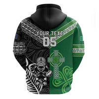 New Zealand And Ireland Rugby Custom Zip Hoodie Maori Tiki With Shamrock