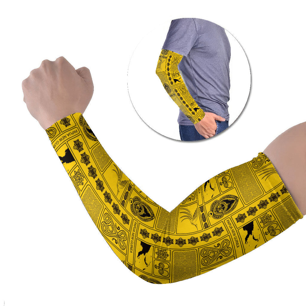 Papua New Guinea Heritage Motif Arm Sleeves Yellow Version LT05 Set of 2 Yellow - Polynesian Pride