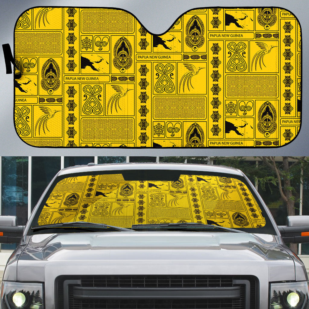 Papua New Guinea Heritage Motif Auto Sun Shade Yellow Version LT05 Yellow - Polynesian Pride
