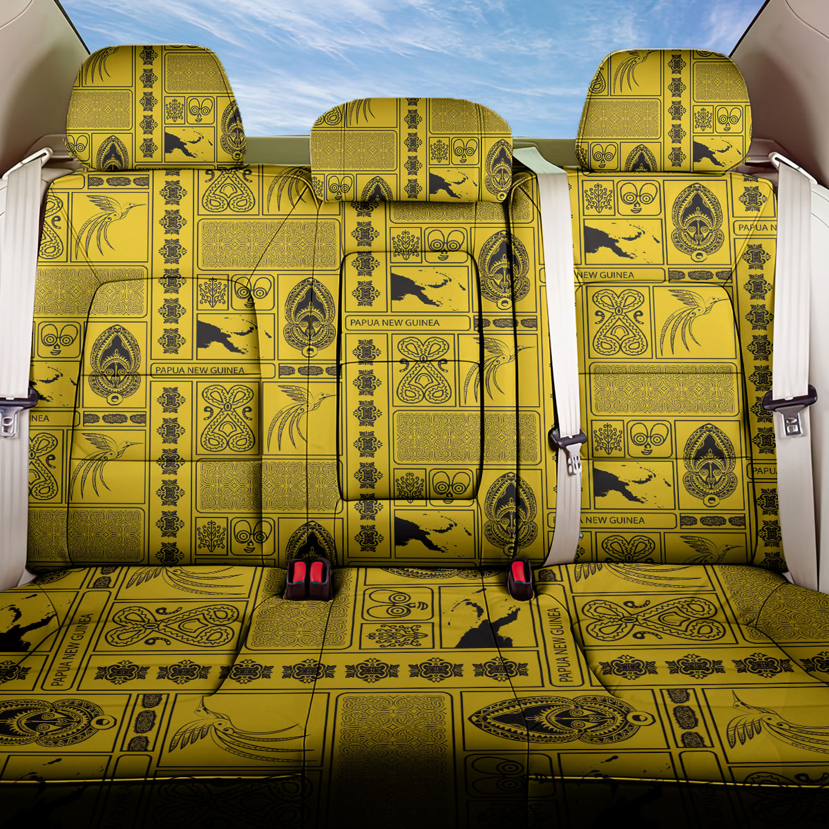 Papua New Guinea Heritage Motif Back Car Seat Cover Yellow Version LT05 One Size Yellow - Polynesian Pride
