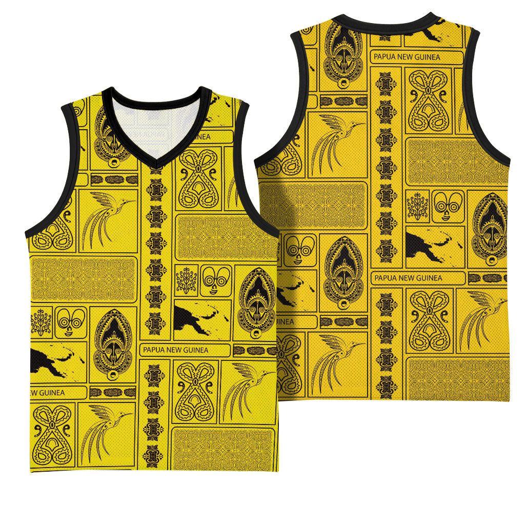 Papua New Guinea Heritage Motif Basketball Jersey Yellow Version LT05 - Polynesian Pride