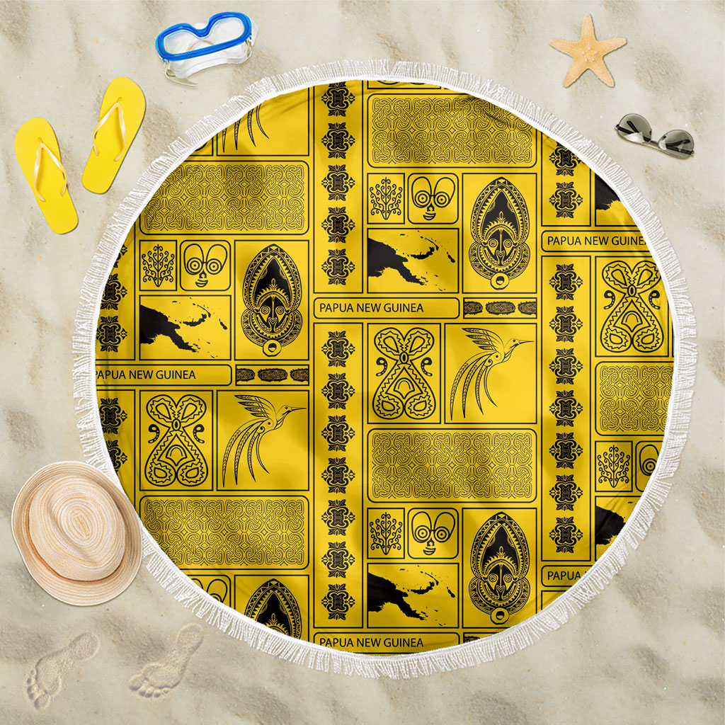Papua New Guinea Heritage Motif Beach Blanket Yellow Version LT05 One Size 150cm Yellow - Polynesian Pride