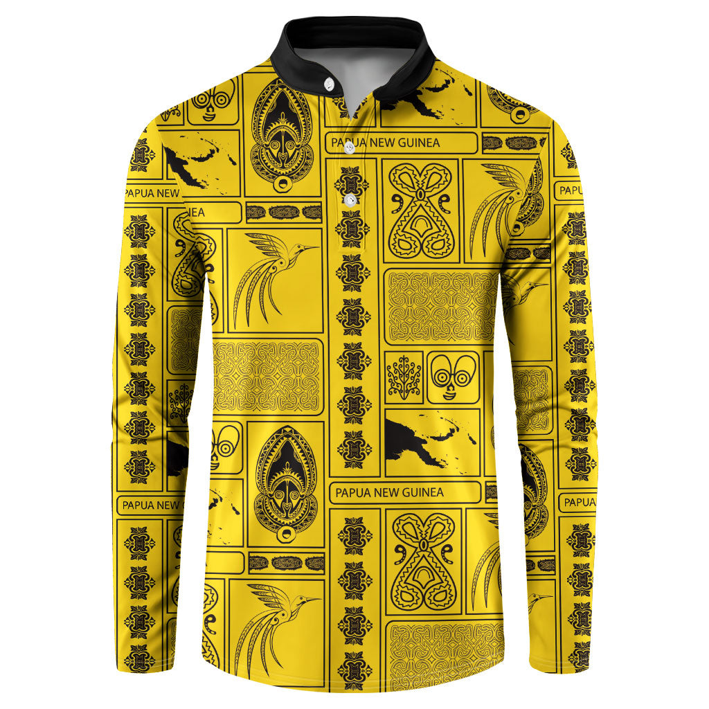 Papua New Guinea Heritage Motif Button Sweatshirt Yellow Version LT05 Yellow - Polynesian Pride