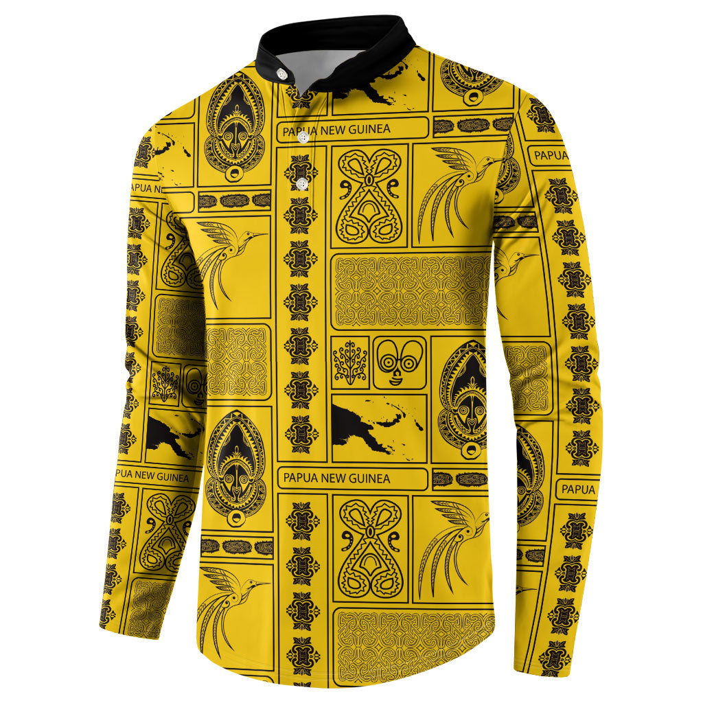 Papua New Guinea Heritage Motif Button Sweatshirt Yellow Version LT05 - Polynesian Pride