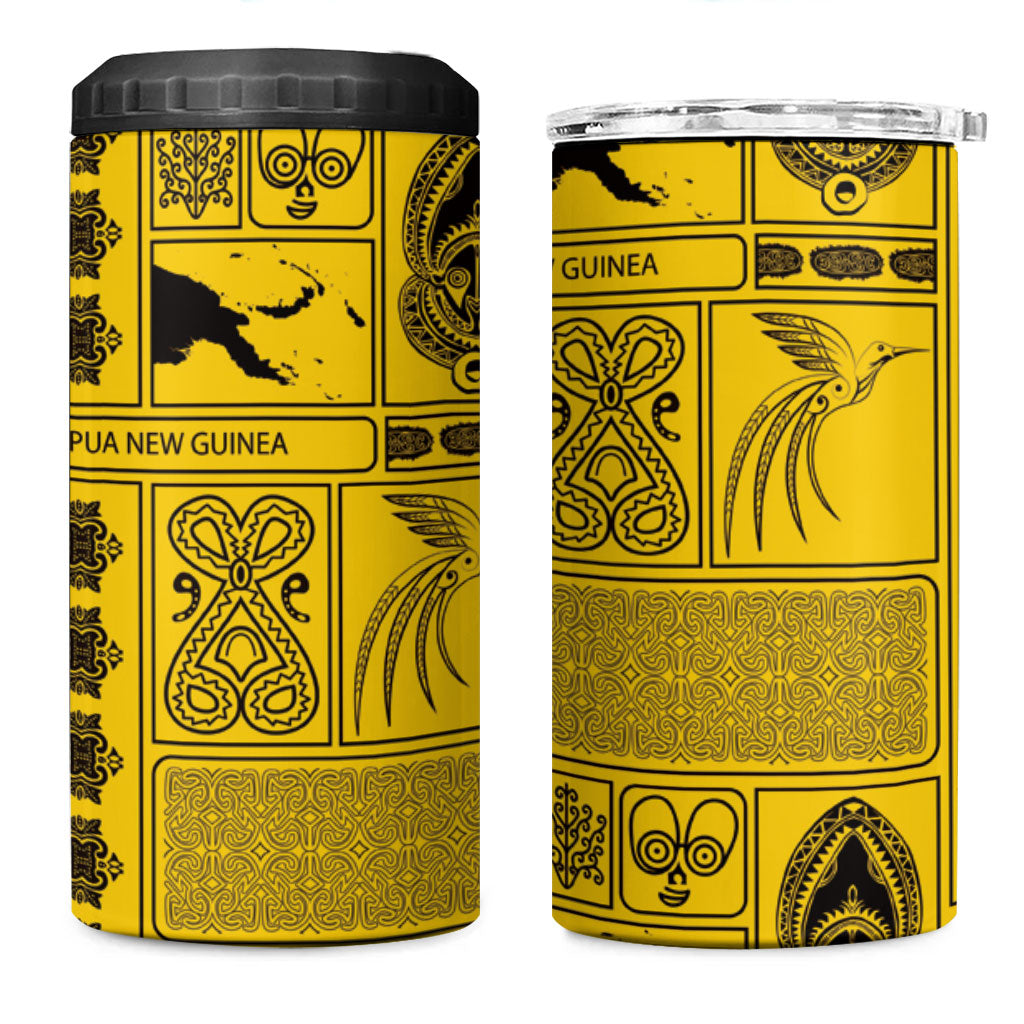 Papua New Guinea Heritage Motif 4 in 1 Can Cooler Tumbler Yellow Version LT05 One Size: 16 oz Yellow - Polynesian Pride