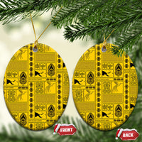 Papua New Guinea Heritage Motif Ceramic Ornament Yellow Version LT05 Oval Yellow - Polynesian Pride