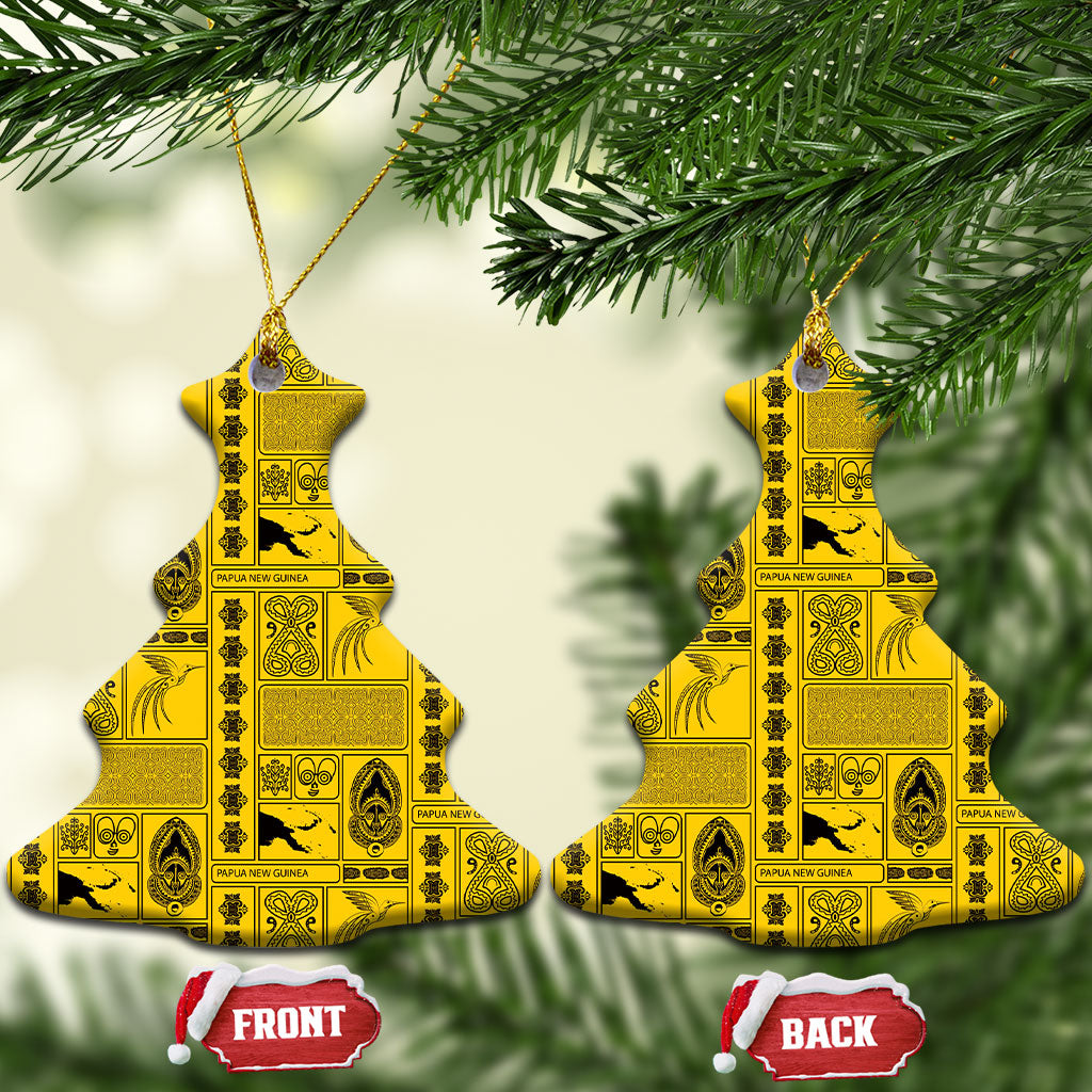 Papua New Guinea Heritage Motif Ceramic Ornament Yellow Version LT05 Christmas Tree Yellow - Polynesian Pride