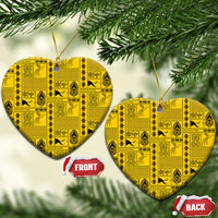 Papua New Guinea Heritage Motif Ceramic Ornament Yellow Version LT05 Heart Yellow - Polynesian Pride