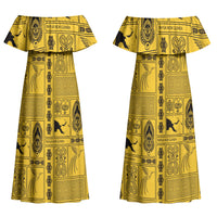 Papua New Guinea Heritage Motif Couples Matching Off Shoulder Maxi Dress and Long Sleeve Button Shirt Yellow Version LT05 - Polynesian Pride