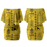 Papua New Guinea Heritage Motif Couples Matching Off Shoulder Short Dress and Hawaiian Shirt Yellow Version LT05 - Polynesian Pride