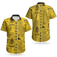 Papua New Guinea Heritage Motif Couples Matching Off Shoulder Short Dress and Hawaiian Shirt Yellow Version LT05 - Polynesian Pride