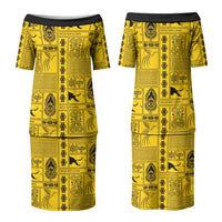 Papua New Guinea Heritage Motif Couples Matching Puletasi and Hawaiian Shirt Yellow Version LT05 - Polynesian Pride