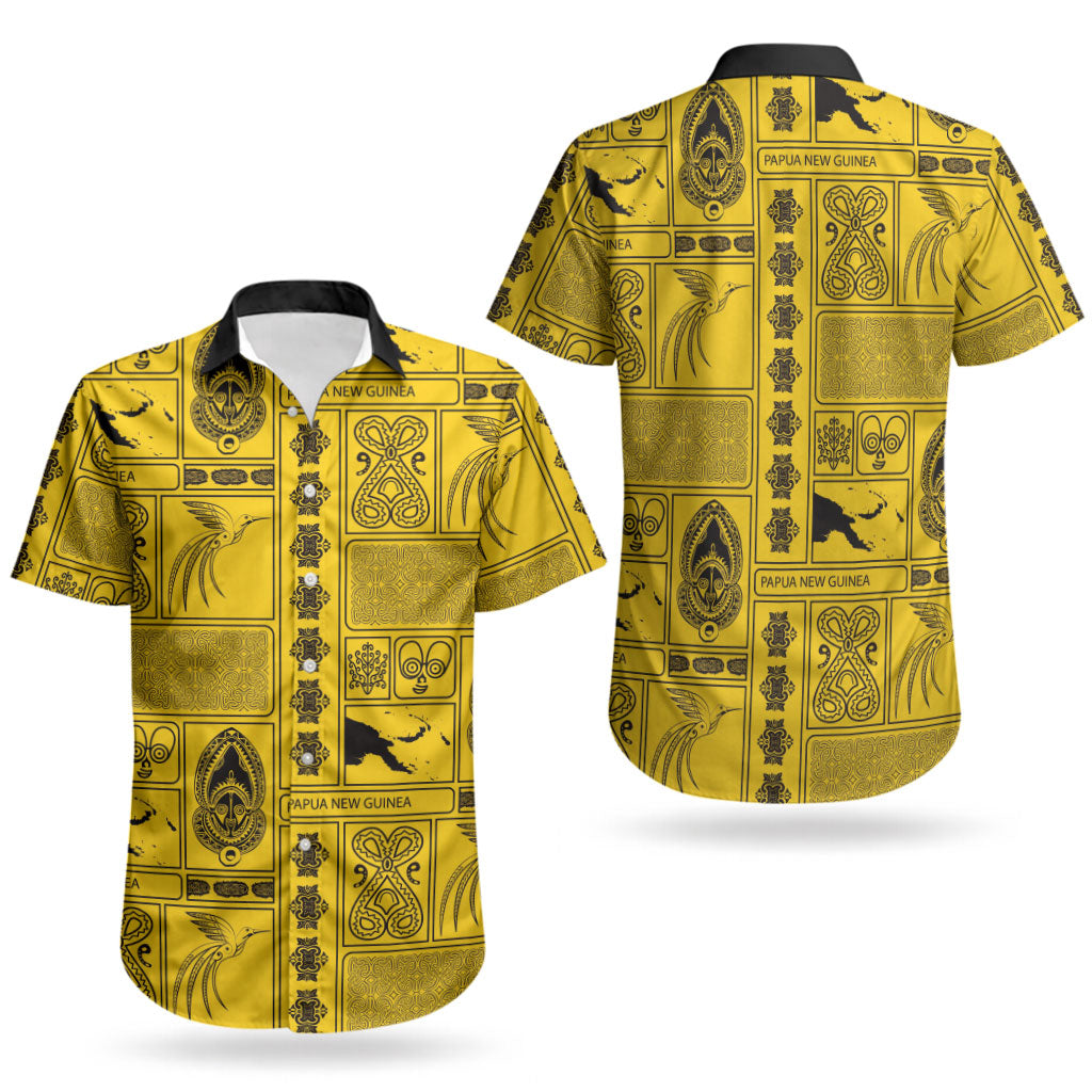 Papua New Guinea Heritage Motif Couples Matching Summer Maxi Dress and Hawaiian Shirt Yellow Version LT05 - Polynesian Pride