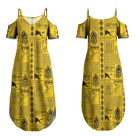Papua New Guinea Heritage Motif Couples Matching Summer Maxi Dress and Hawaiian Shirt Yellow Version LT05 - Polynesian Pride