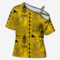 Papua New Guinea Heritage Motif Cross Shoulder Shirt Yellow Version LT05 Female Yellow - Polynesian Pride