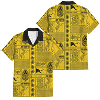 Papua New Guinea Heritage Motif Family Matching Off Shoulder Maxi Dress and Hawaiian Shirt Yellow Version LT05 Dad's Shirt - Short Sleeve Yellow - Polynesian Pride