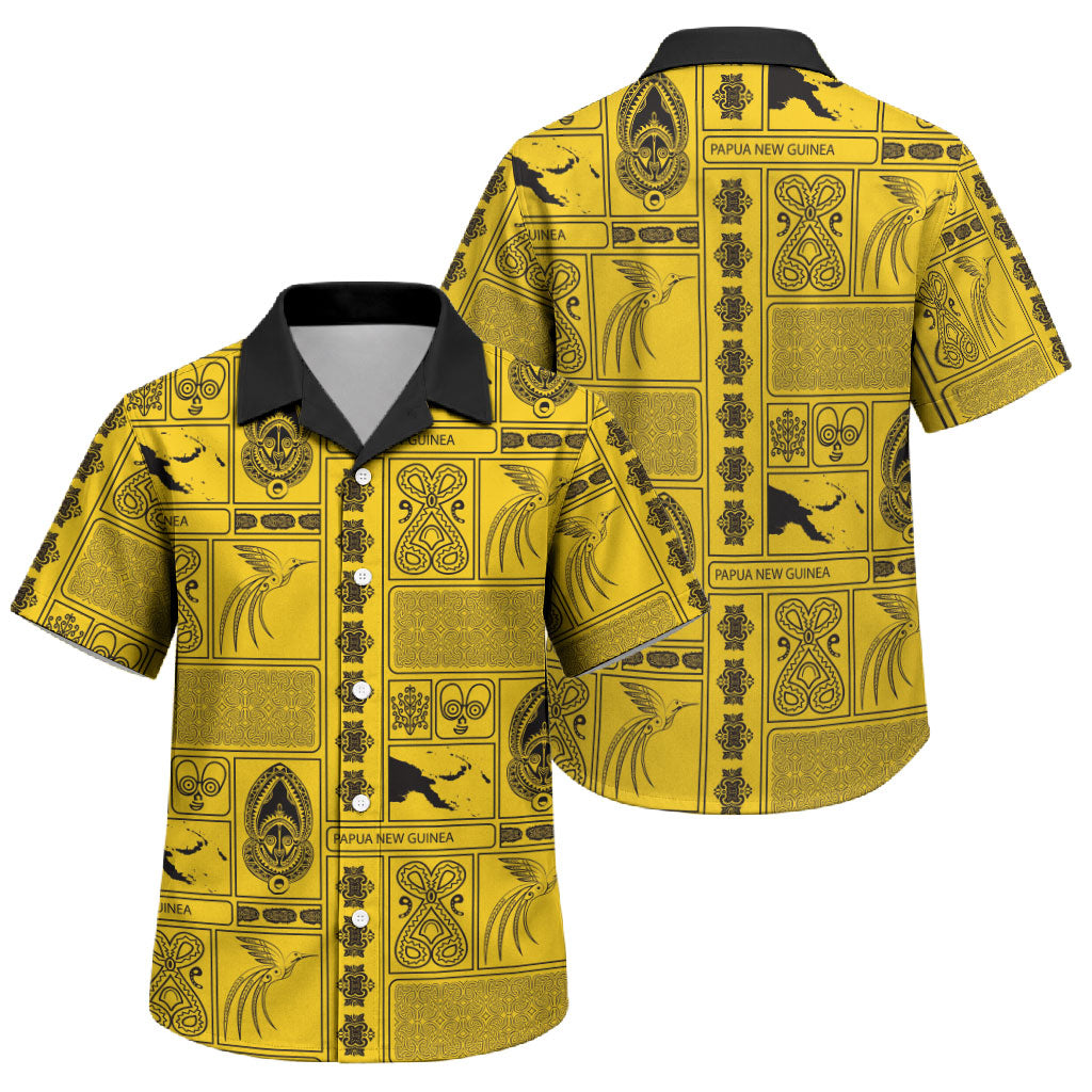 Papua New Guinea Heritage Motif Family Matching Off Shoulder Maxi Dress and Hawaiian Shirt Yellow Version LT05 Son's Shirt Yellow - Polynesian Pride