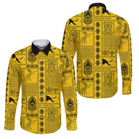 Papua New Guinea Heritage Motif Family Matching Off Shoulder Short Dress and Hawaiian Shirt Yellow Version LT05 Dad's Shirt - Long Sleeve Yellow - Polynesian Pride