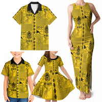 Papua New Guinea Heritage Motif Family Matching Tank Maxi Dress and Hawaiian Shirt Yellow Version LT05 - Polynesian Pride
