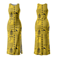 Papua New Guinea Heritage Motif Family Matching Tank Maxi Dress and Hawaiian Shirt Yellow Version LT05 Mom's Dress Yellow - Polynesian Pride