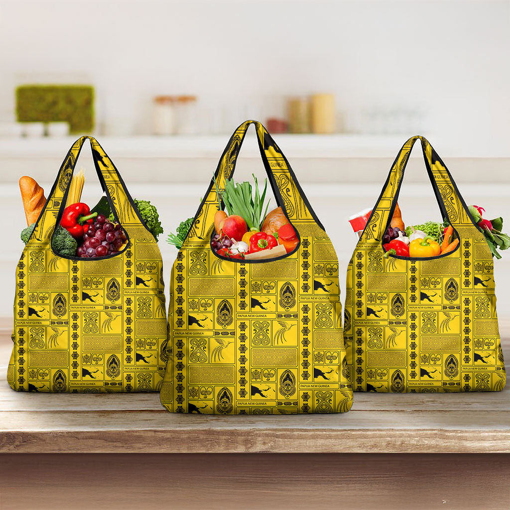 Papua New Guinea Heritage Motif Grocery Bag Yellow Version LT05 3-pack One Size Yellow - Polynesian Pride