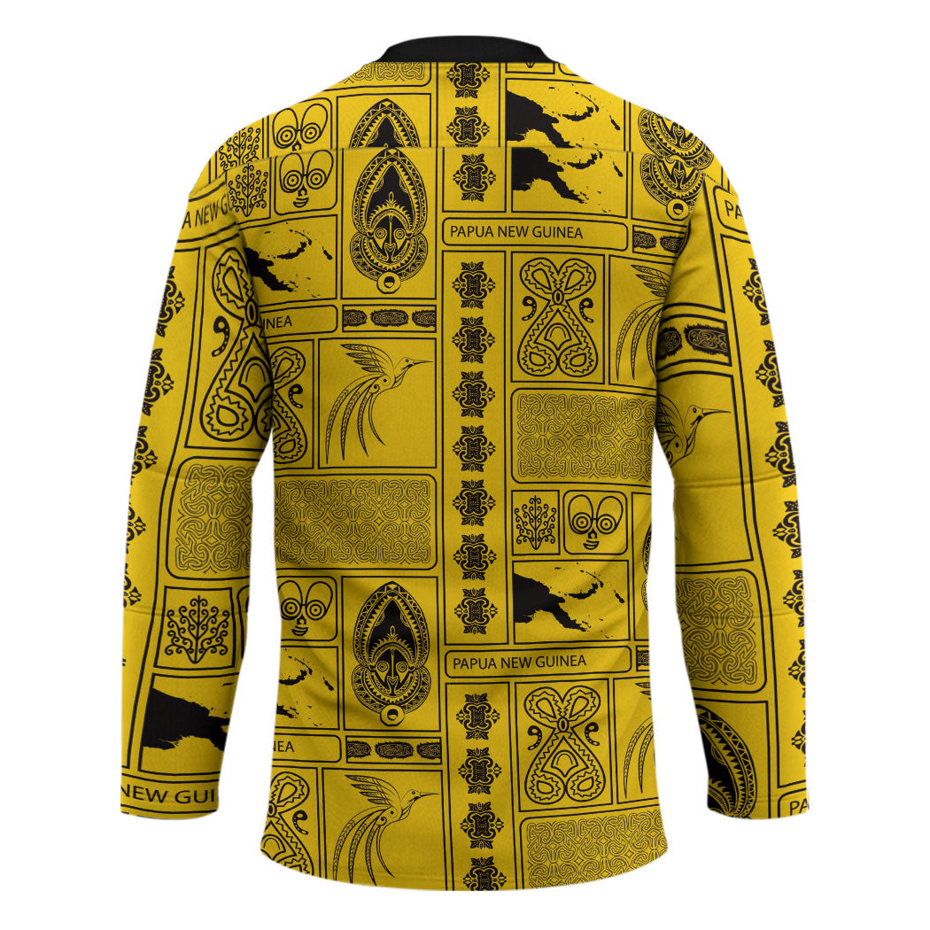Papua New Guinea Heritage Motif Hockey Jersey Yellow Version LT05 - Polynesian Pride