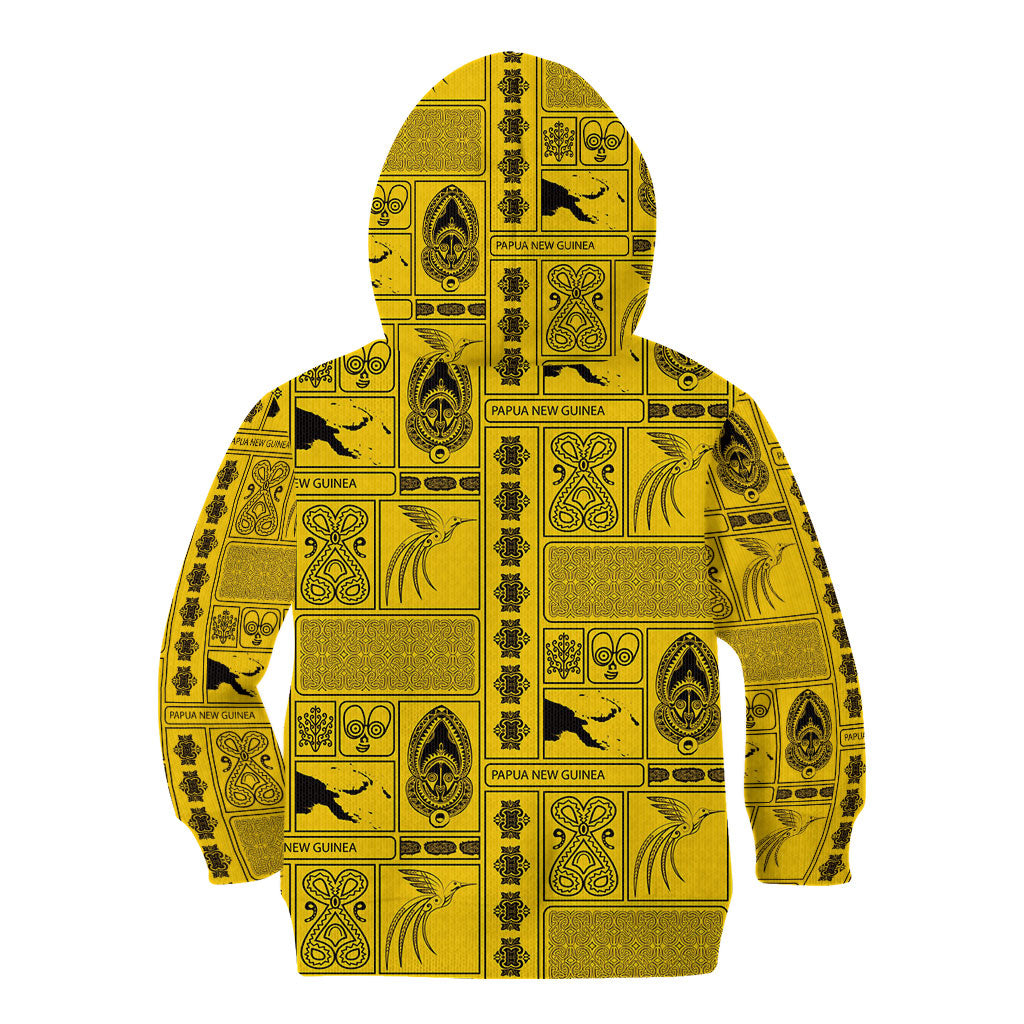 Papua New Guinea Heritage Motif Kid Hoodie Yellow Version LT05 - Polynesian Pride