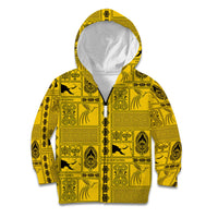 Papua New Guinea Heritage Motif Kid Hoodie Yellow Version LT05 Zip Hoodie Yellow - Polynesian Pride
