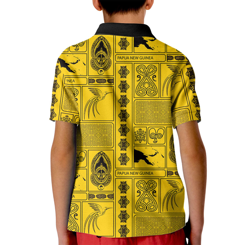 Papua New Guinea Heritage Motif Kid Polo Shirt Yellow Version LT05 - Polynesian Pride