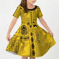 Papua New Guinea Heritage Motif Kid Short Sleeve Dress Yellow Version LT05 KID Yellow - Polynesian Pride