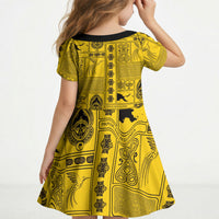Papua New Guinea Heritage Motif Kid Short Sleeve Dress Yellow Version LT05 - Polynesian Pride