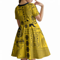 Papua New Guinea Heritage Motif Kid Short Sleeve Dress Yellow Version LT05 - Polynesian Pride