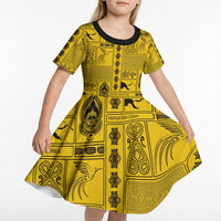 Papua New Guinea Heritage Motif Kid Short Sleeve Dress Yellow Version LT05 - Polynesian Pride