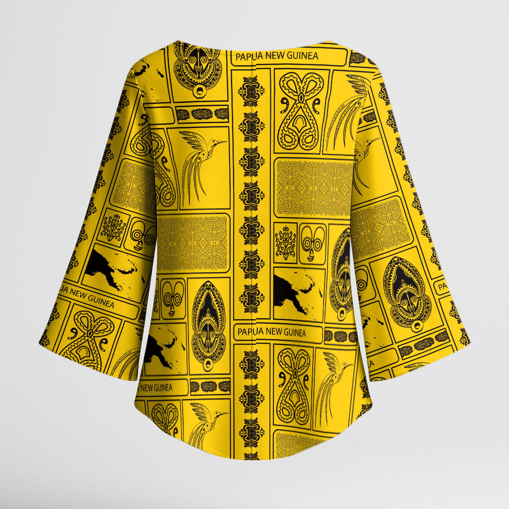 Papua New Guinea Heritage Motif Kimono Sleeve Blouse Yellow Version LT05 - Polynesian Pride