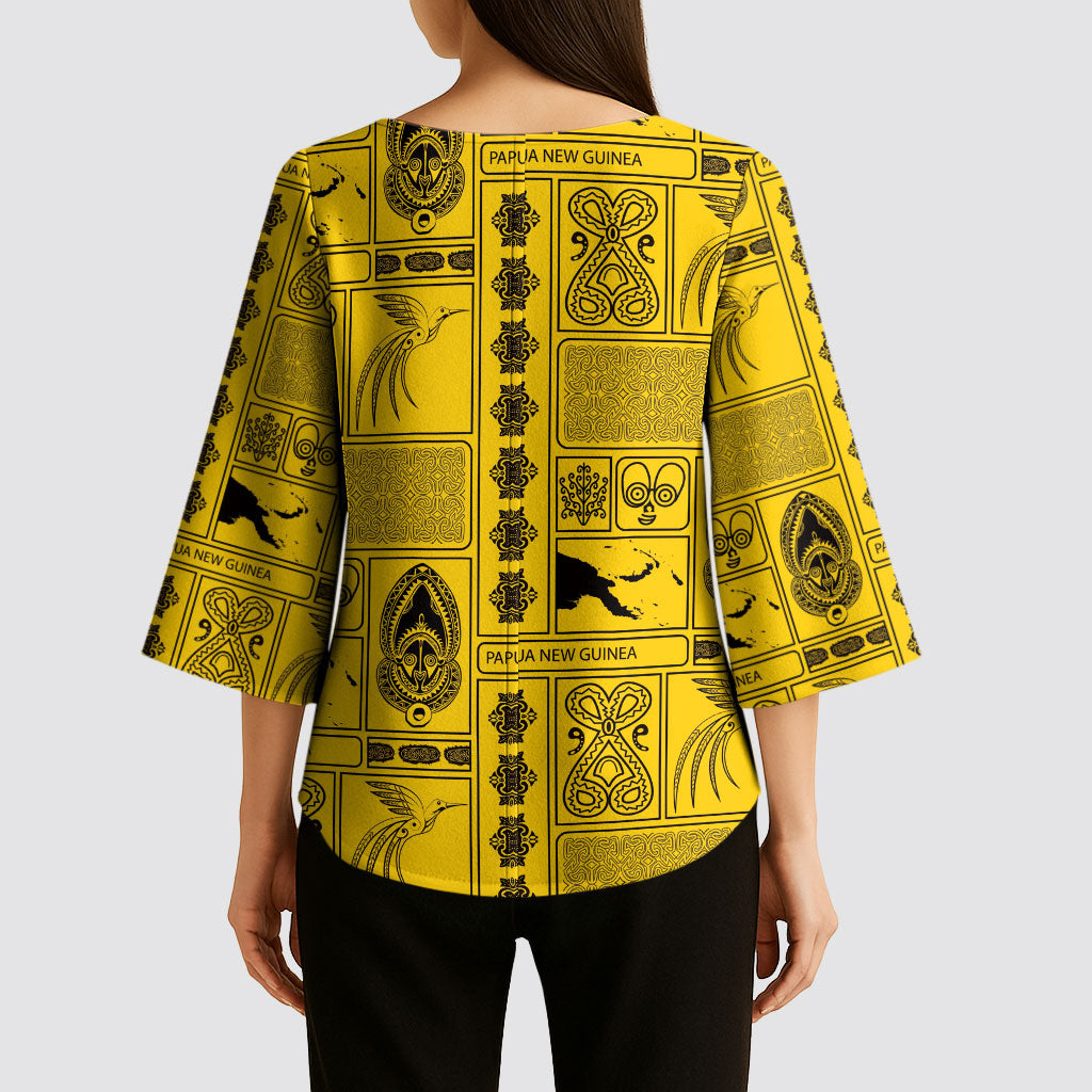 Papua New Guinea Heritage Motif Kimono Sleeve Blouse Yellow Version LT05 - Polynesian Pride