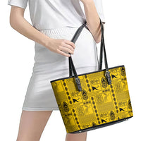 Papua New Guinea Heritage Motif Leather Tote Bag Yellow Version LT05 - Polynesian Pride
