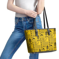 Papua New Guinea Heritage Motif Leather Tote Bag Yellow Version LT05 - Polynesian Pride