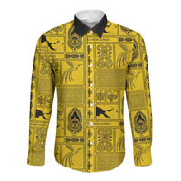 Papua New Guinea Heritage Motif Long Sleeve Button Shirt Yellow Version LT05 Unisex Yellow - Polynesian Pride