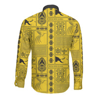 Papua New Guinea Heritage Motif Long Sleeve Button Shirt Yellow Version LT05 - Polynesian Pride