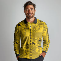 Papua New Guinea Heritage Motif Long Sleeve Polo Shirt Yellow Version LT05 - Polynesian Pride