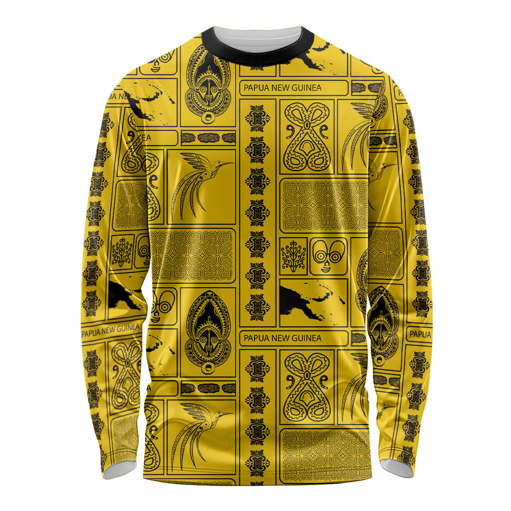 Papua New Guinea Heritage Motif Long Sleeve Shirt Yellow Version LT05 Unisex Yellow - Polynesian Pride