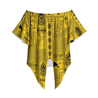 Papua New Guinea Heritage Motif Off Shoulder Wrap Waist Top Yellow Version LT05 - Polynesian Pride